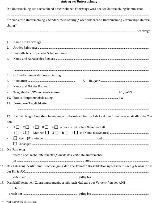 Die Abbildung zeigt das Muster zum Antrag auf Untersuchung. Abgebildet ist die Seite 1.