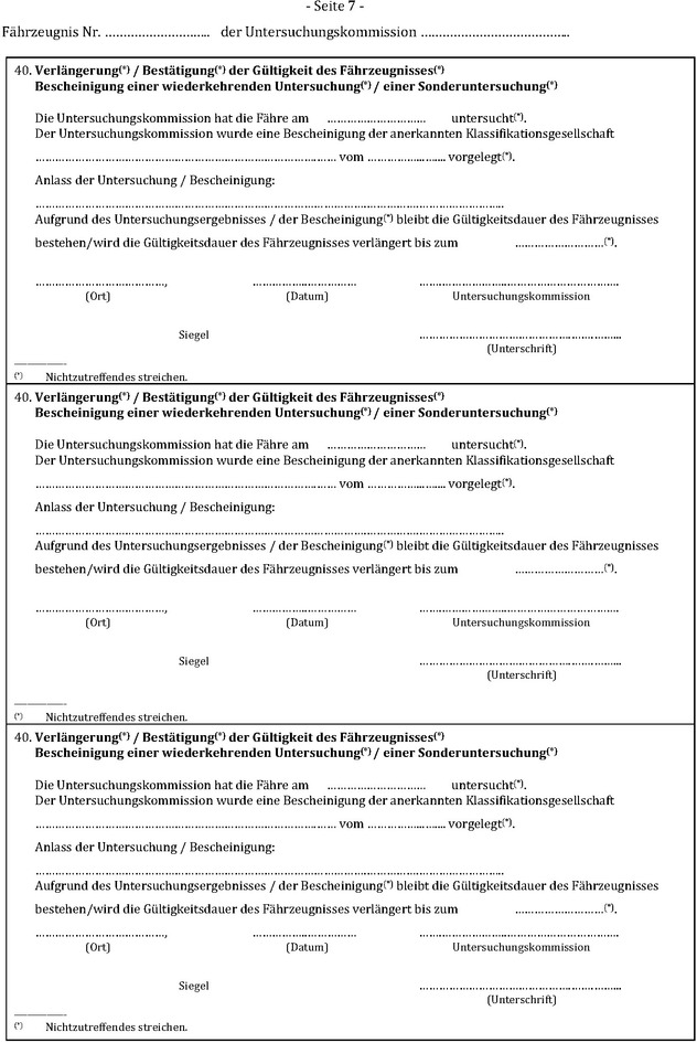 Die Abbildung zeigt das Muster eines Fährzeugnisses. Abgebildet ist die Seite 7.