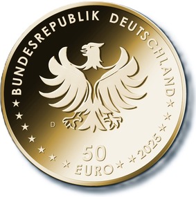 Die Wertseite zeigt einen Adler, den Schriftzug „BUNDESREPUBLIK DEUTSCHLAND“, Wertziffer und Wertbezeichnung, die Jahreszahl 2025, die zwölf Europasterne sowie – je nach Prägestätte – das Münzzeichen „A“ (Berlin), „D“ (München), „F“ (Stuttgart), „G“ (Karlsruhe) oder „J“ (Hamburg).