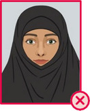 Illustration einer Person mit Kopftuch, deren Gesicht kaum erkennbar ist.