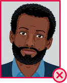 Illustration einer bärtigen Person mit geneigtem Kopf zur rechten Seite.