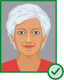 Illustration einer Person mit kurzen weißen Haaren vor einem schattenfreien, einfarbig grauen Hintergrund.