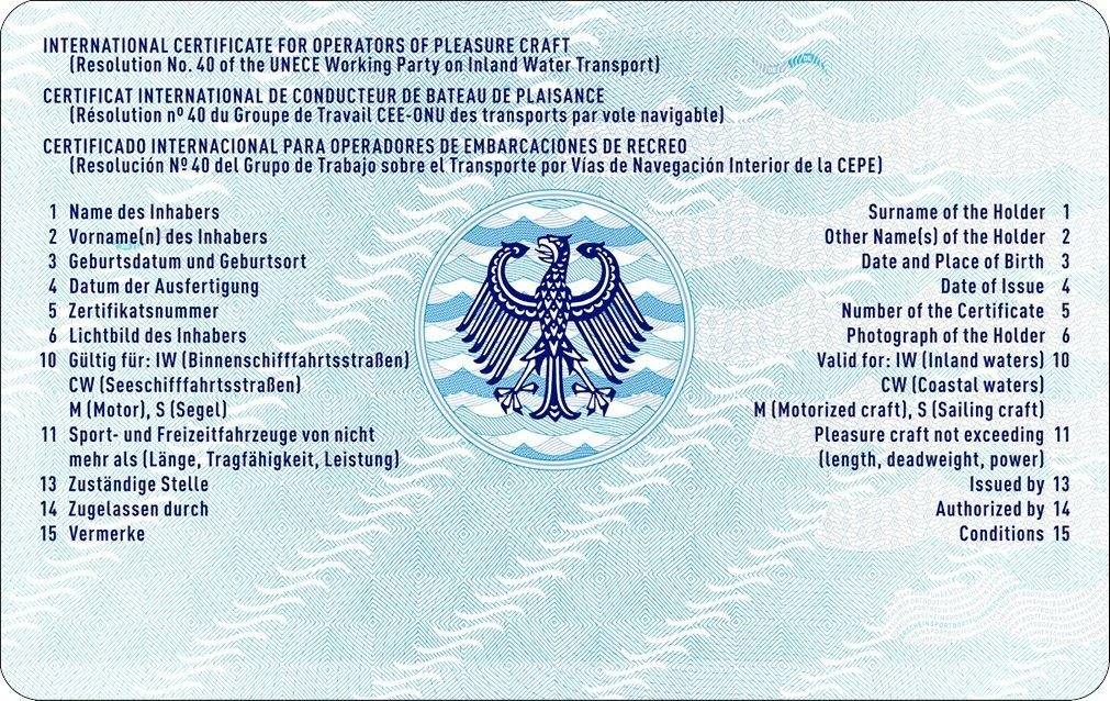 Abbildung der Rückseite des Sportbootführerscheins mit Erläuterungen zu den Daten